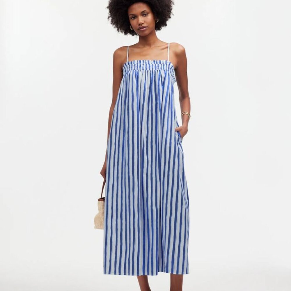 Madewell Ruffle A-Line Midi Dress in Stripe Poplin – Size Large
